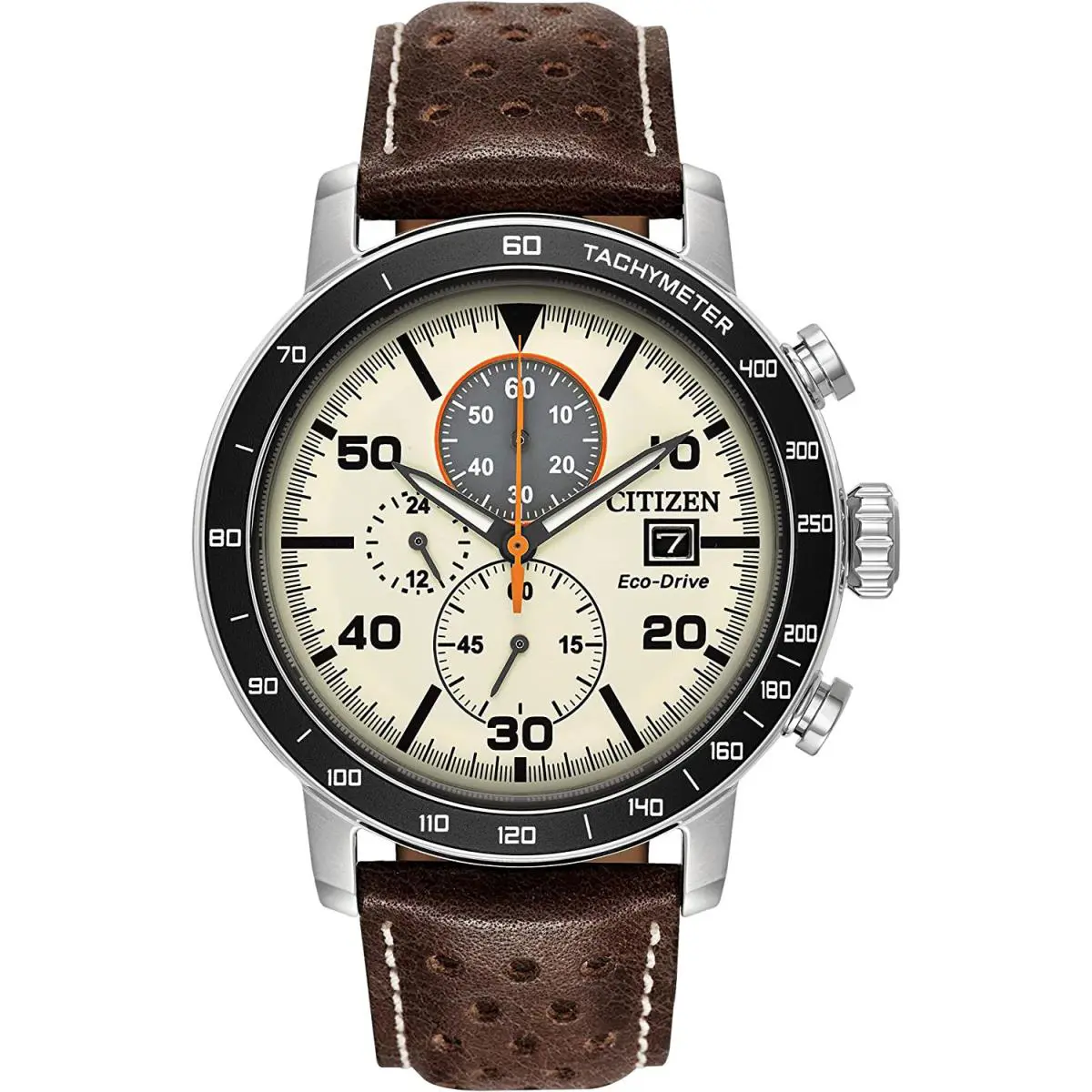 CA0649-06X Brycen Chronograph Tachymeter Brown Leather Strap Men`s Watch by Citizen