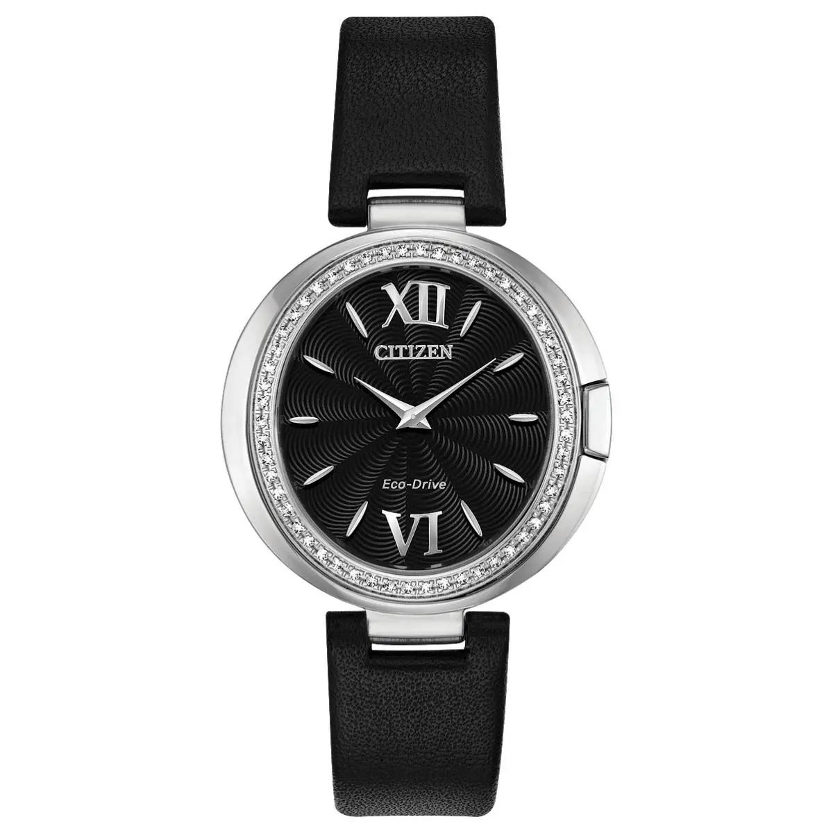 Citizen Capella Ladies EX1500-01E Silver-tone 34mm Watch - Dial: Black, Band: Black, Bezel: Silver
