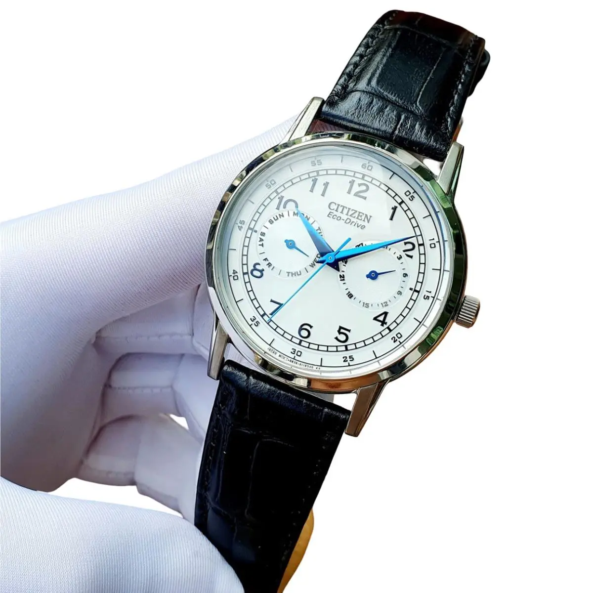 Citizen Corso Date Day Silver Dial Leather Strap Men`s Watch AO9000-06B