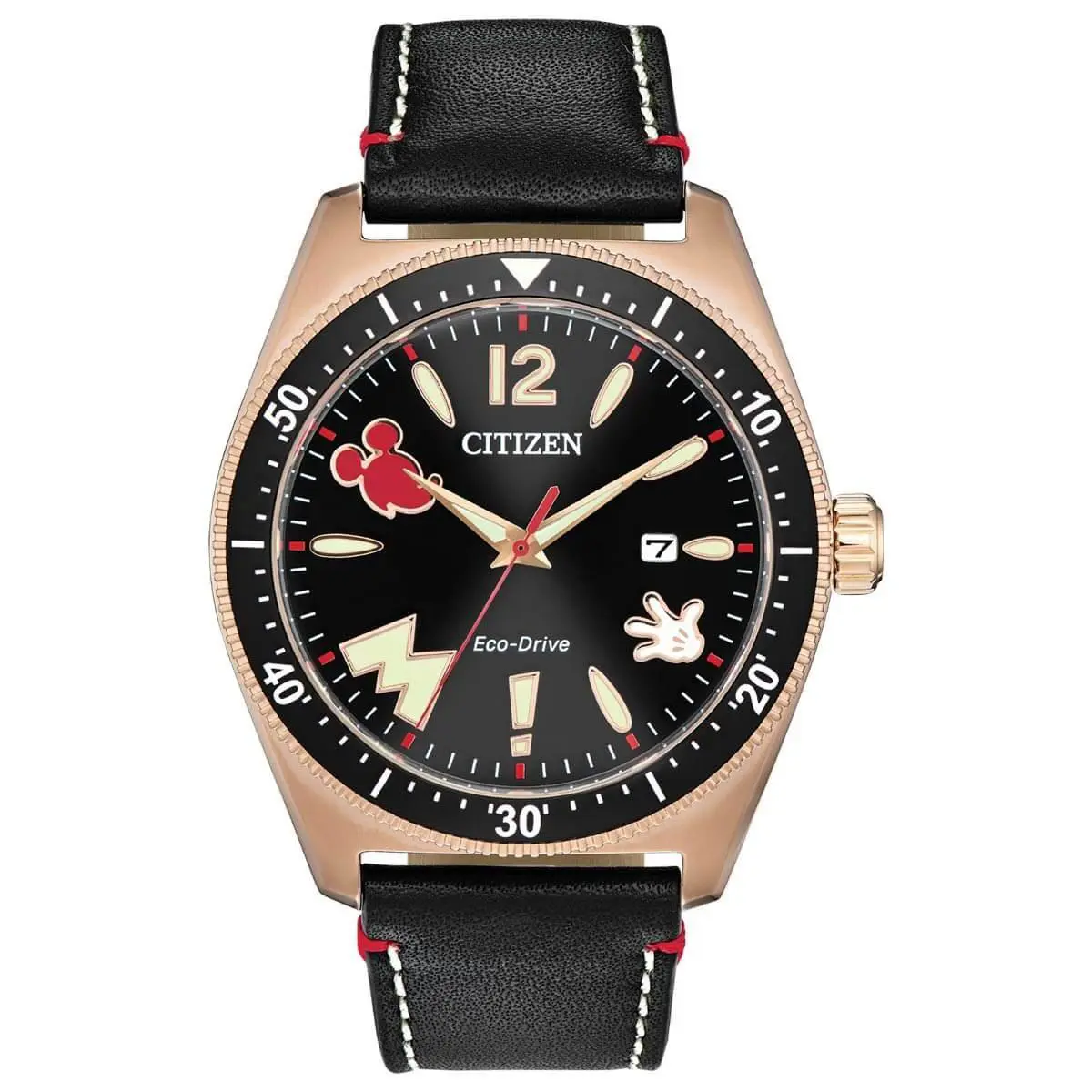 Citizen Men`s Watch Marvel Eco-drive Black Dial Leather Strap AW1596-08W