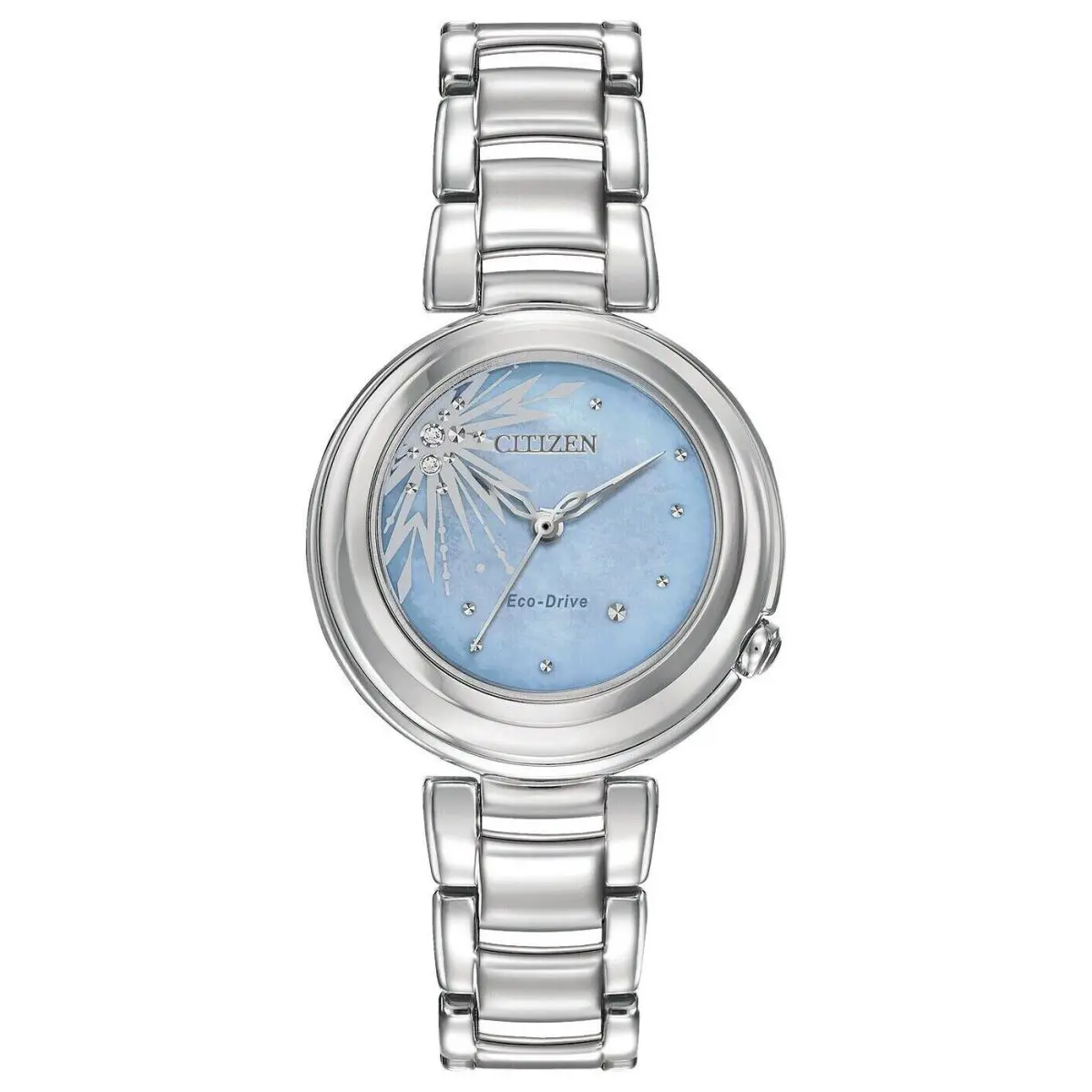 Citizen EM0580-58N Elsa Disney Princess Frozen II Diamond Blue Mop Dial Watch - Dial: Mother-of-pearl, Band: Silver
