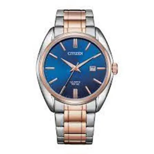 Citizen Blue Dial Stainless Steel Two Tone Men`s Quartz Watch INT-BI5104-57L - Blue, Dial: Blue, Band: Gold, Silver