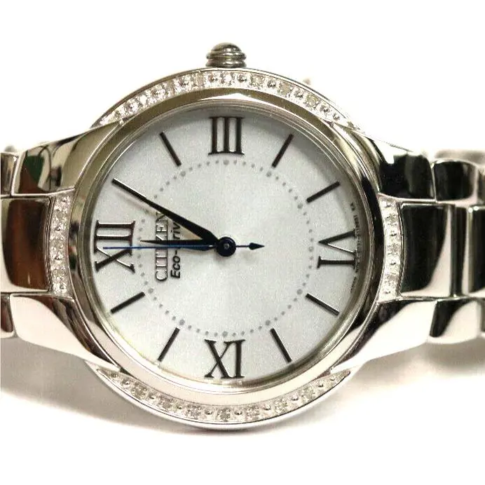 Citizen EM0090-57A Ciena Eco-drive Silver Tone Diamond Bezel Women`s Watch