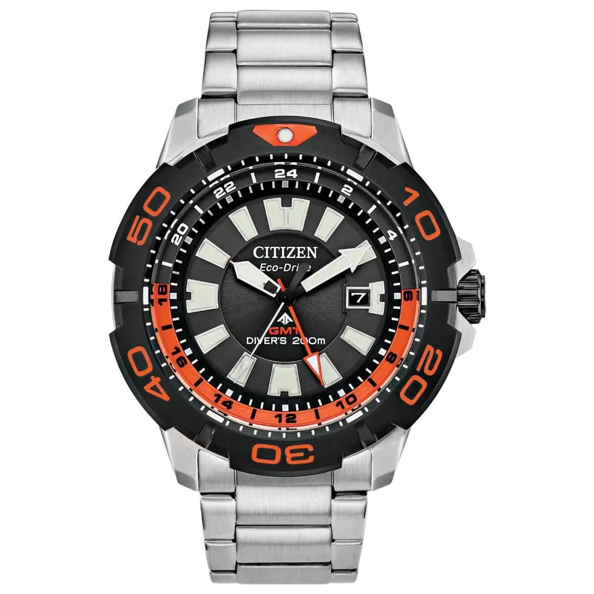 Citizen Men`s Watch Promaster Gmt Black and Orange Bezel Bracelet BJ7129-56E