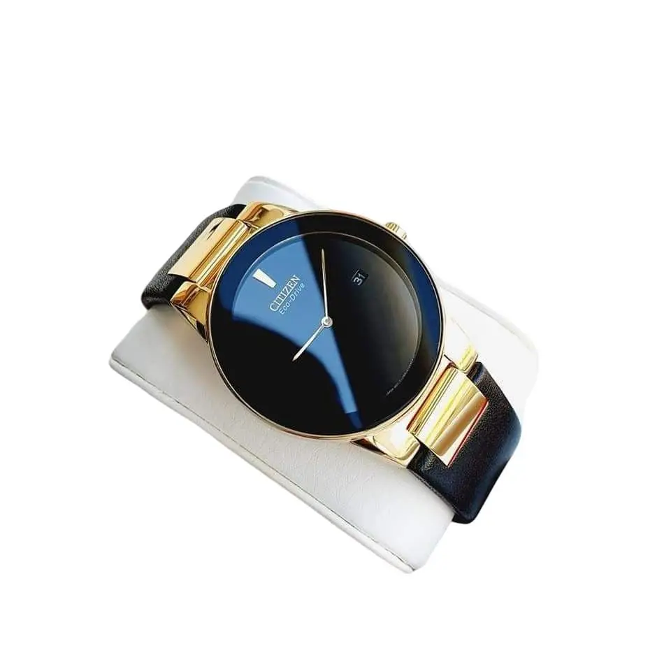 Citizen Eco-drive Axiom Men`s Black Dial AU1062-05E Leather Band Men`s Watch - Dial: Black, Band: Black, Bezel: Black