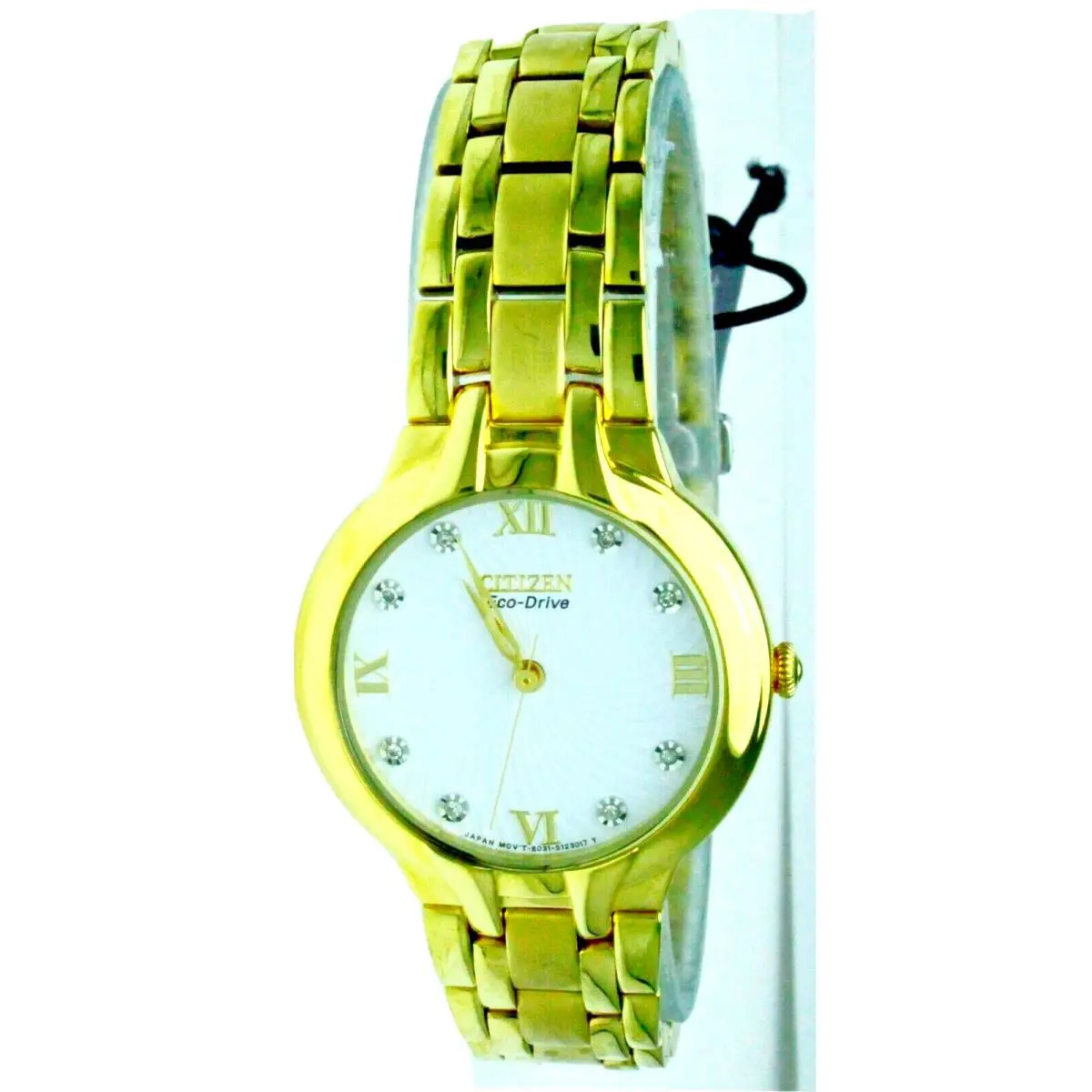 Ladies Round Citizen Eco Drive Bella S Steel Gold Plated 8 Diamonds Wristwatch