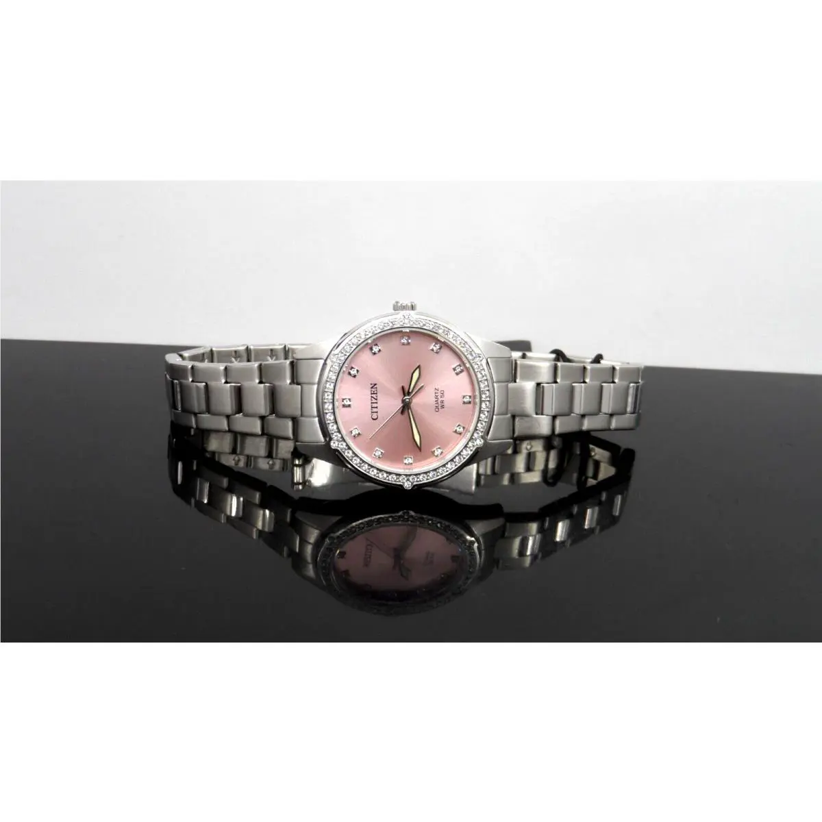Citizen ER0220-60X Quartz Crystal Accented Pink Dial Stainless Ladies Watch