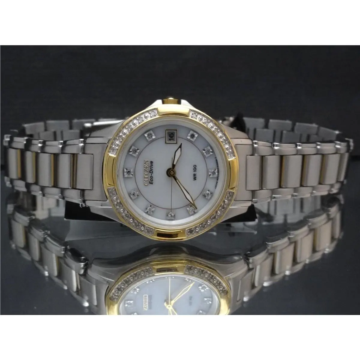 Citizen EW2134-50A Eco-drive Two Tone Diamond Date Women`s Watch
