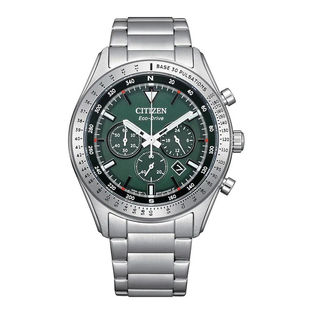 Citizen Men`s Eco-drive Weekender Chronograph Green Dial 43mm Watch CA4600-89X