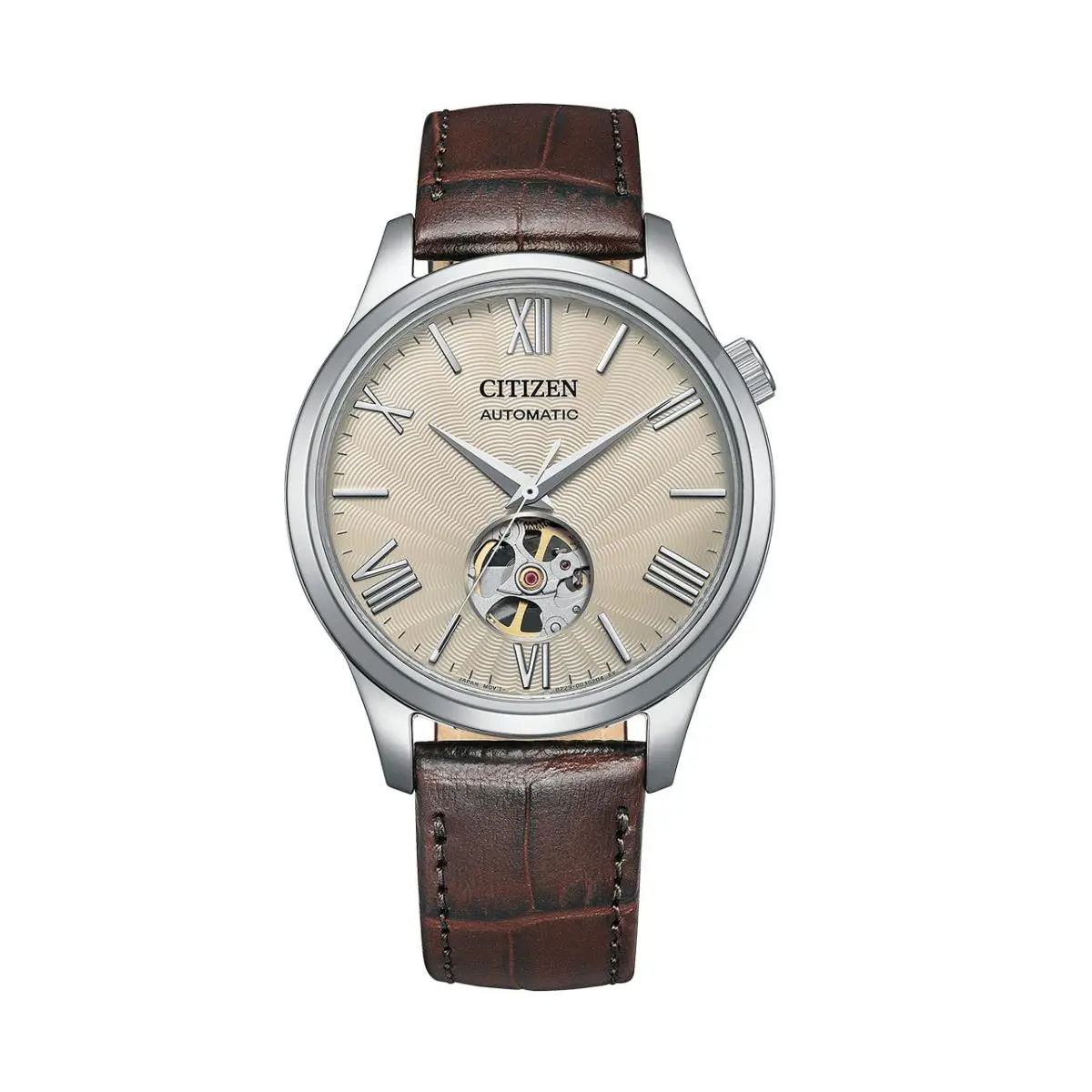 Citizen Man`s Ivory Dial Automatic Skeleton Brown Leather Watch NH9130-17A