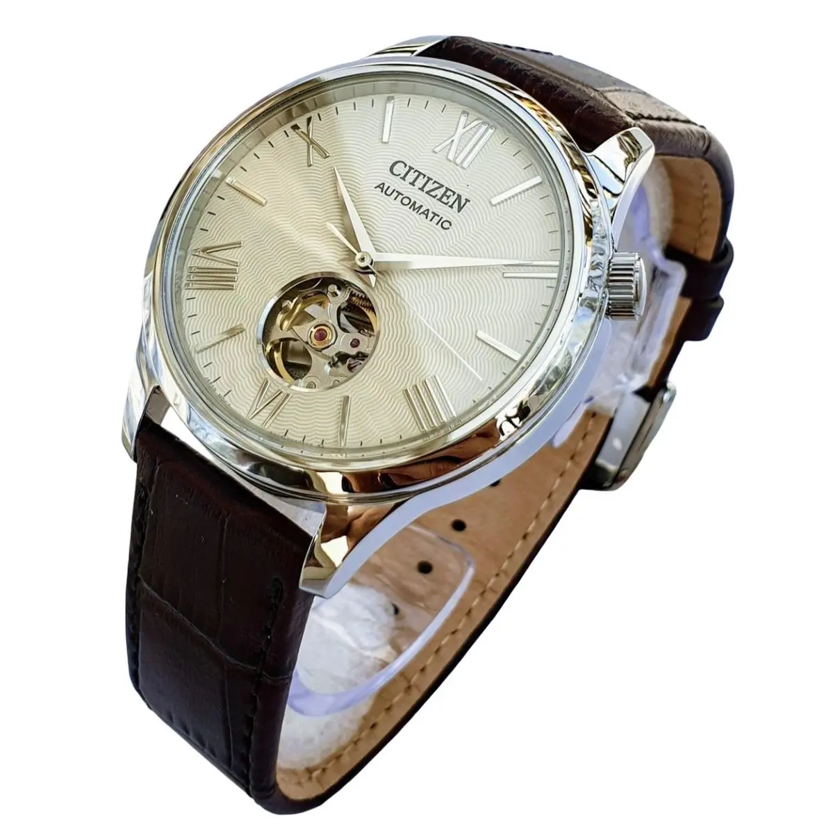 Citizen Automatic Guilloche Beige Dial NH9130-17A Open Heart Men`s Watch
