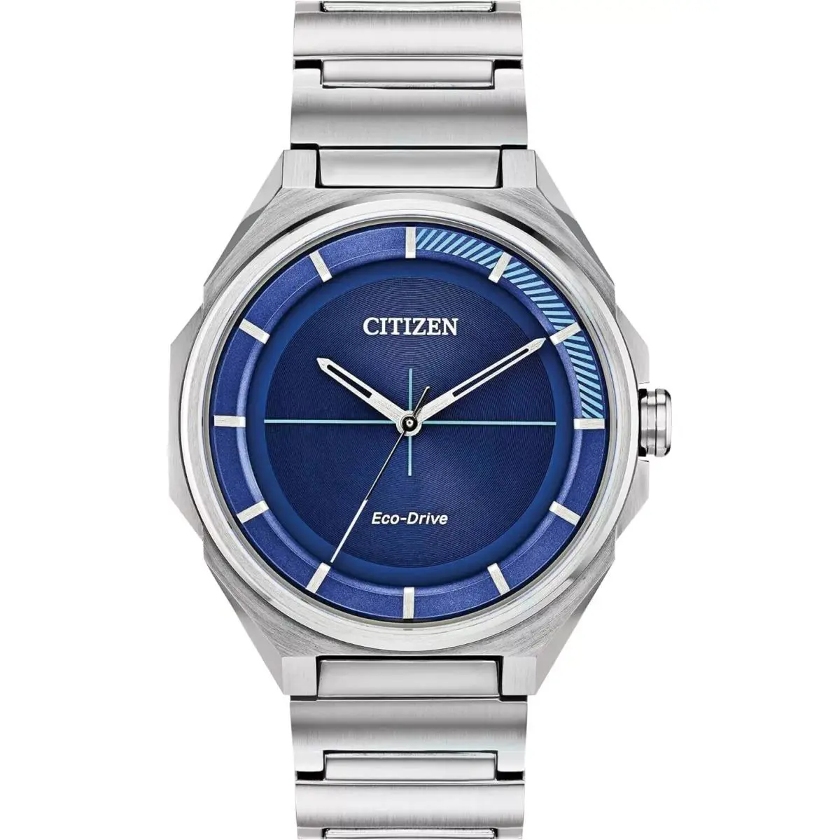 Citizen BJ6530-54L Eco-drive Blue Dial Stainless Steel Silver Tone Men`s Watch - Dial: Blue, Band: Silver, Bezel: Silver