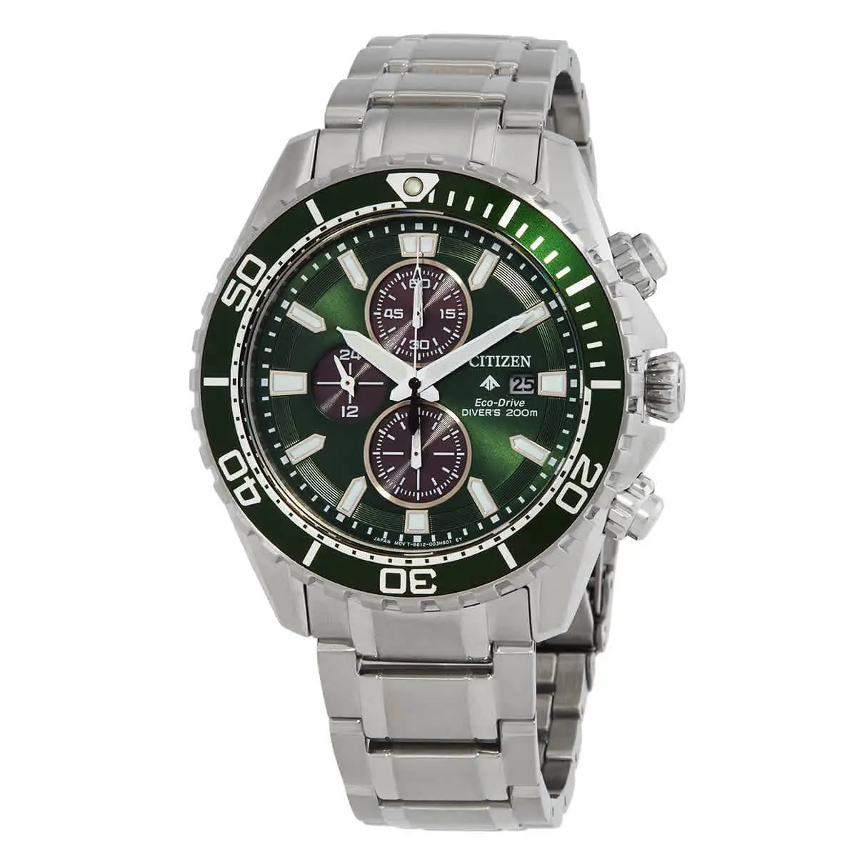Citizen Promaster Dive Chronograph Eco-drive Green Dial Men`s Watch CA0820-50X - Green, Dial: Green, Band: Silver-tone