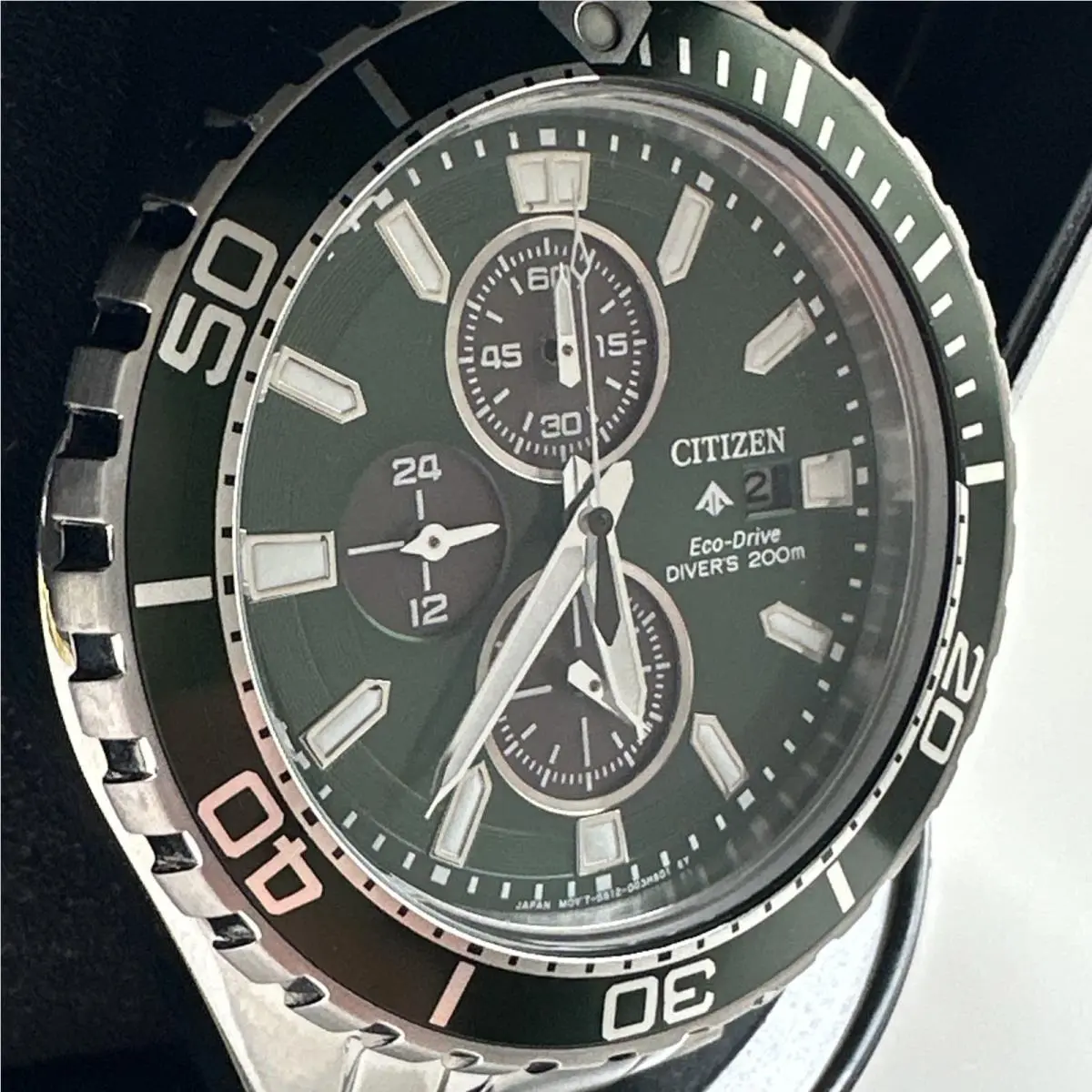 Citizen Men`s Sea Chronograph Calendar Eco-drive Silver Watch 45 MM CA0820-50X - Dial: Green, Band: Silver