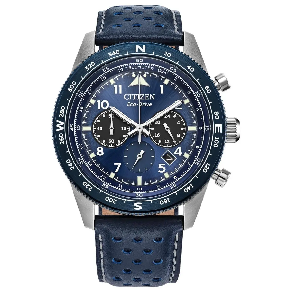 Citizen Men`s Eco-drive Sport Casual 43mm Blue Leather Strap Dial - Blue