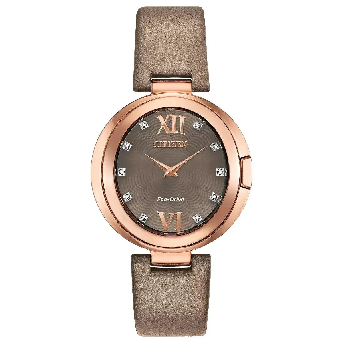 Citizen EX1513-00Y Capella Collection Diamond Brown Mother-of-pearl Dial Watch - Dial: Brown mother-of-pearl, Band: Beige, Bezel: Rose Gold