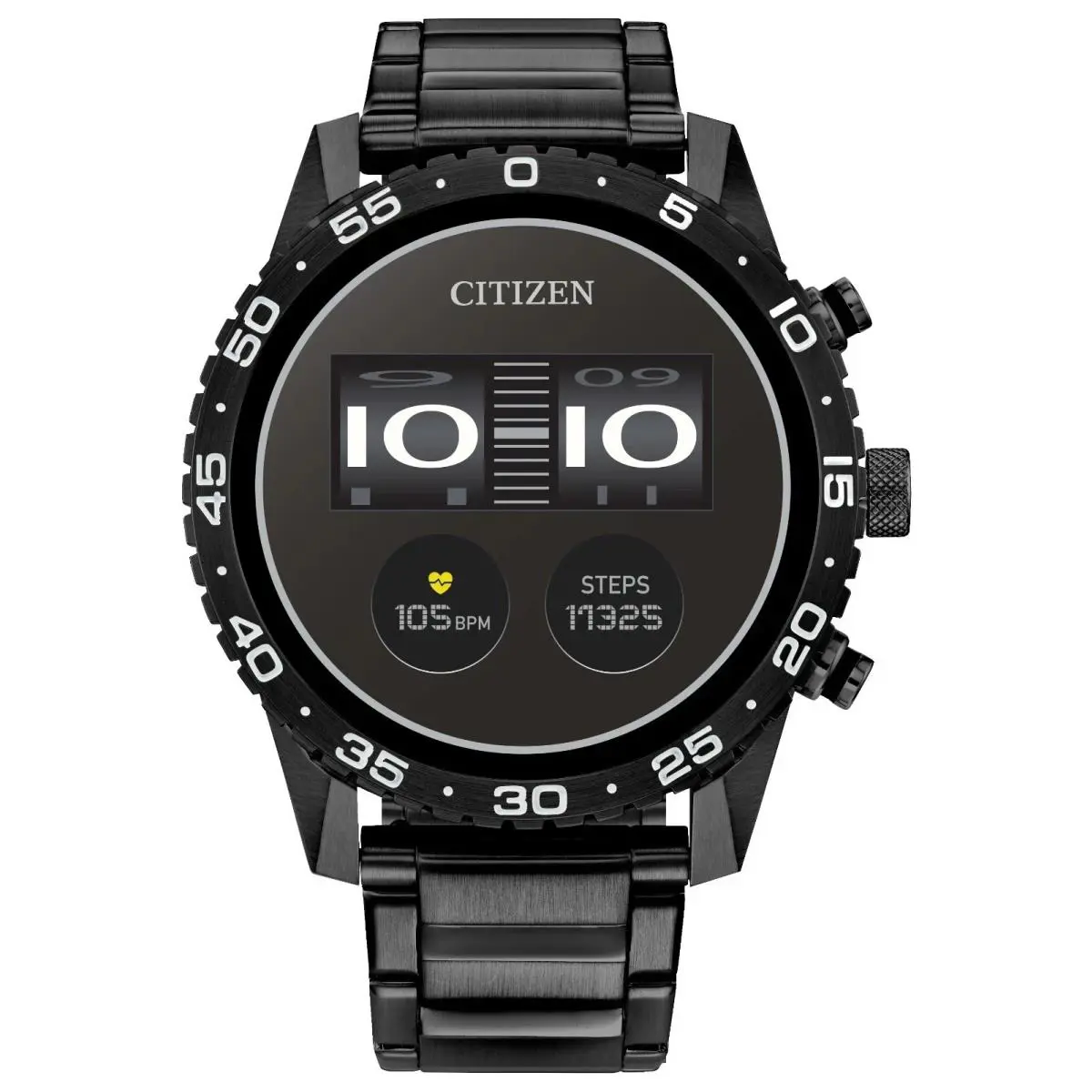 Citizen CZ Smart Touchscreen Black Stainless Steel Smart Watch 44MM MX1017-50X - Dial: Black, Band: Black, Bezel: Black