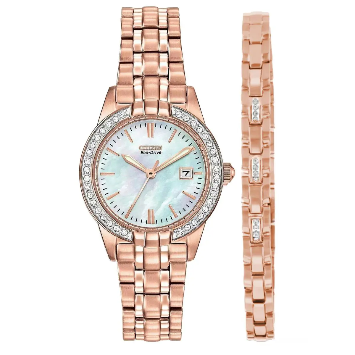 Citizen Silhouette Crystal EW1683-65D Ladies 29mm Watch - Dial: Mother of Pearl, Band: Rose Gold, Bezel: Rose Gold