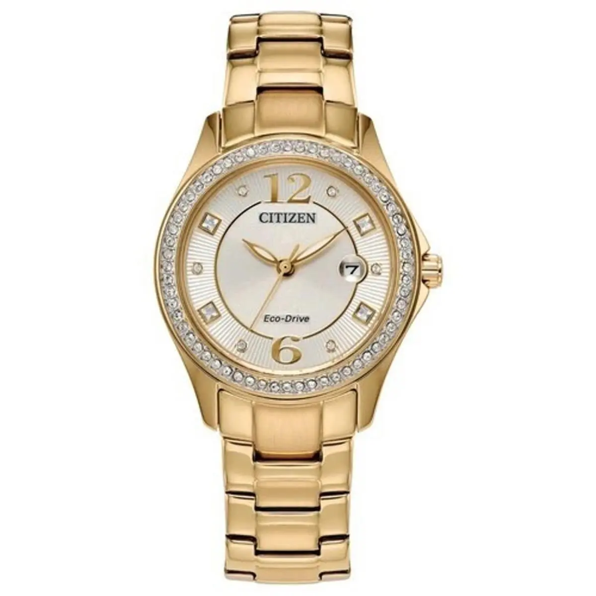 Eco-drive Crystal Gold Tone Champagne Dial Watch FE1147-79P Elegant by Citizen