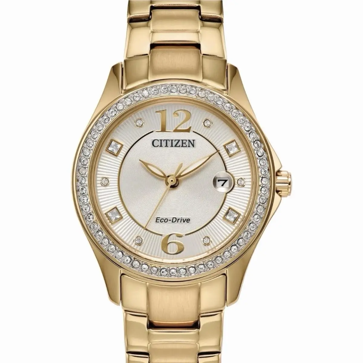 Ladies Crystal Eco-drive Champagne Dial Gold Tone Watch - FE1147-79P by Citizen