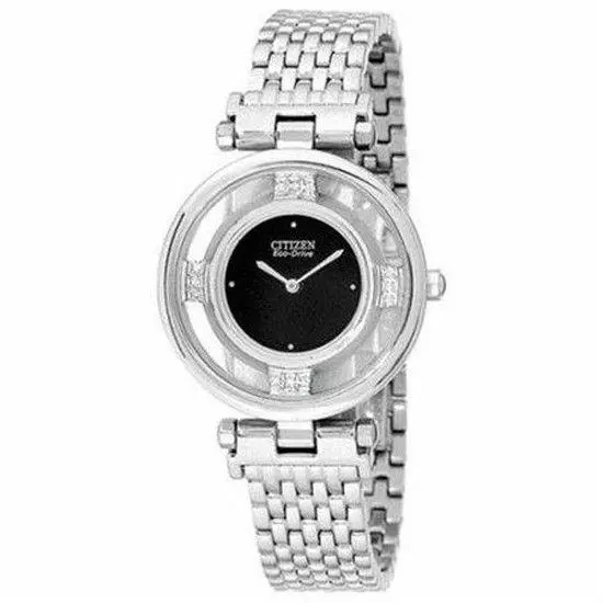 Citizen Stiletto Diamond Black Dial Women`s Watch EG3100-50E - Black