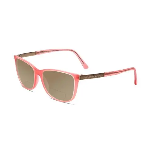 P8266-D Cateye 54mm Polarized Bi-focal Sunglasses Crystal Rose Gold Pink Brown by Porsche