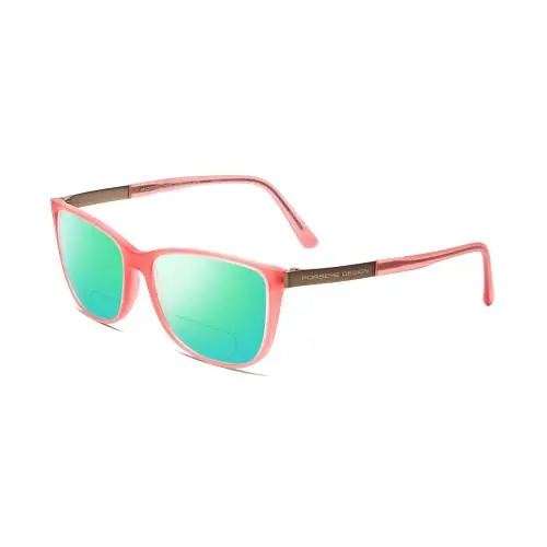 P8266-D Cateye 54mm Polarized Bi-focal Sunglasses Crystal Rose Gold Pink Green Mirror by Porsche