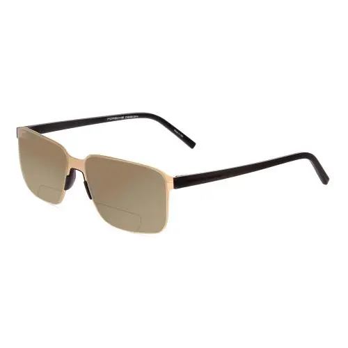 P8313-B 57mm Polarized Bi-focal Sunglasses Satin Gold Black Lens Options Brown by Porsche