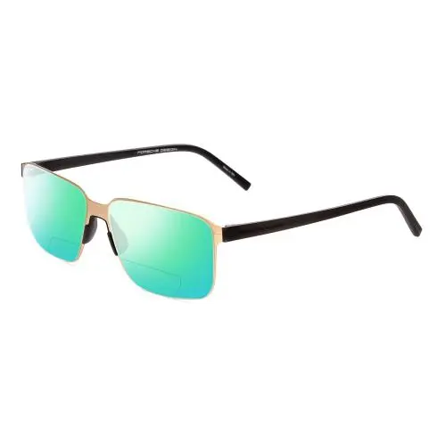P8313-B 57mm Polarized Bi-focal Sunglasses Satin Gold Black Lens Options Green Mirror by Porsche