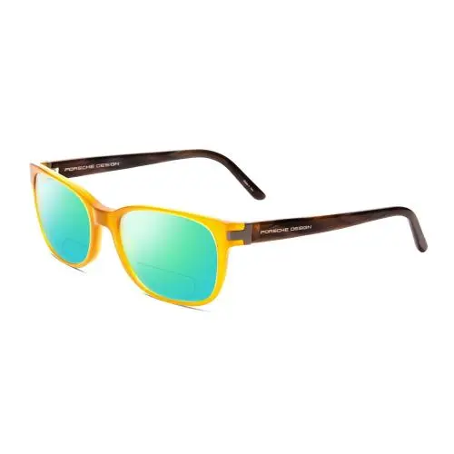 P8250-B 55mm Polarized Bi-focal Sunglasses in Yellow Orange Brown Marble Green Mirror by Porsche
