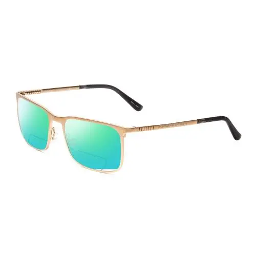 P8294-B 54mm Polarized Bi-focal Sunglasses Light Gold Black Lens Options Green Mirror by Porsche
