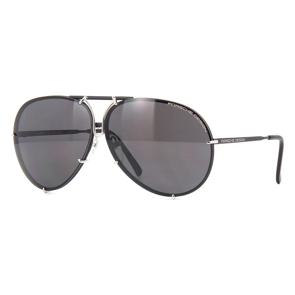 P8478 Designer Pilot Sunglasses Beta-titanium 28 Colors Sizes J-Black Silver w/Polarized Grey & Silver Mirror Lens by Porsche