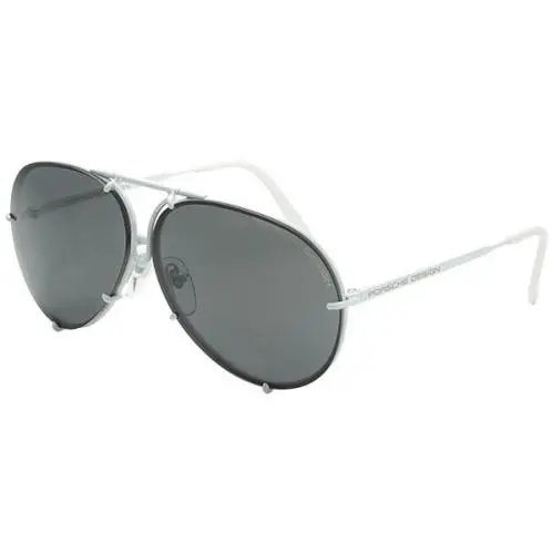 P8478 Designer Pilot Sunglasses Beta-titanium 28 Colors Sizes P - White w/Grey-Blue & Mercury Silver Mirror lens by Porsche
