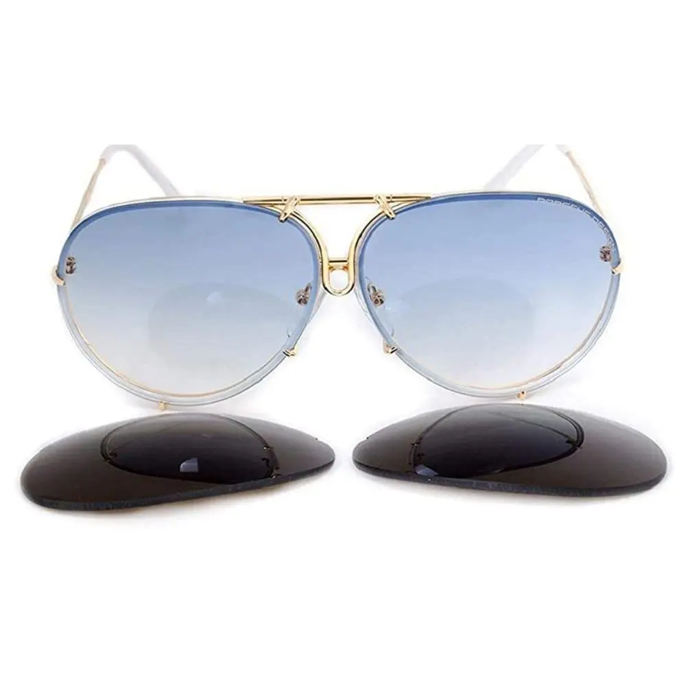 P8478 Designer Pilot Sunglasses Beta-titanium 28 Colors Sizes W- Gold and White w/Blue Gradient & Brown lens by Porsche