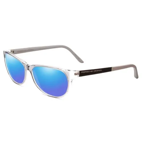 Design P8246-D Oval 56mm Polarized Sunglasses Crystal Grey 4 Lens Option Blue Mirror Polar by Porsche