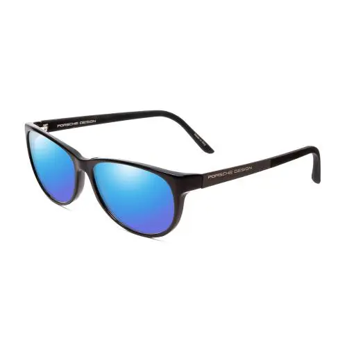 Design P8246-A Unisex Oval 56mm Polarized Sunglasses Black 4 Lens Option Blue Mirror Polar by Porsche