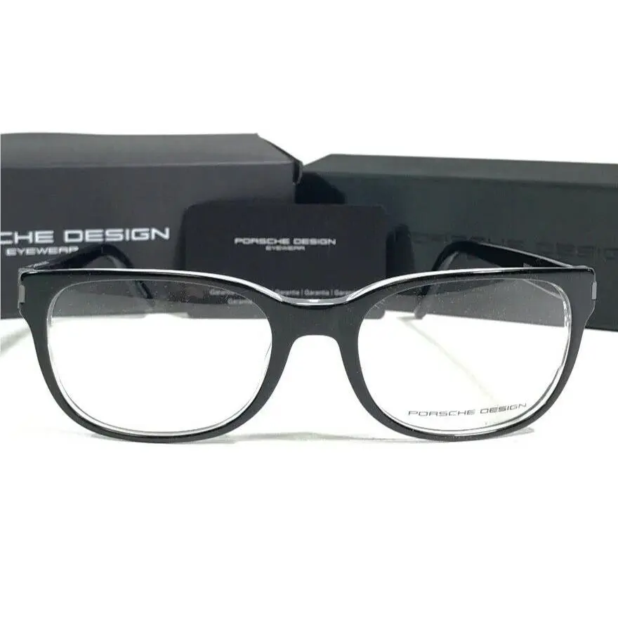 Design Eyeglasses Frames P8250 A Black Clear Square Horn Rim 55-19-140 by Porsche