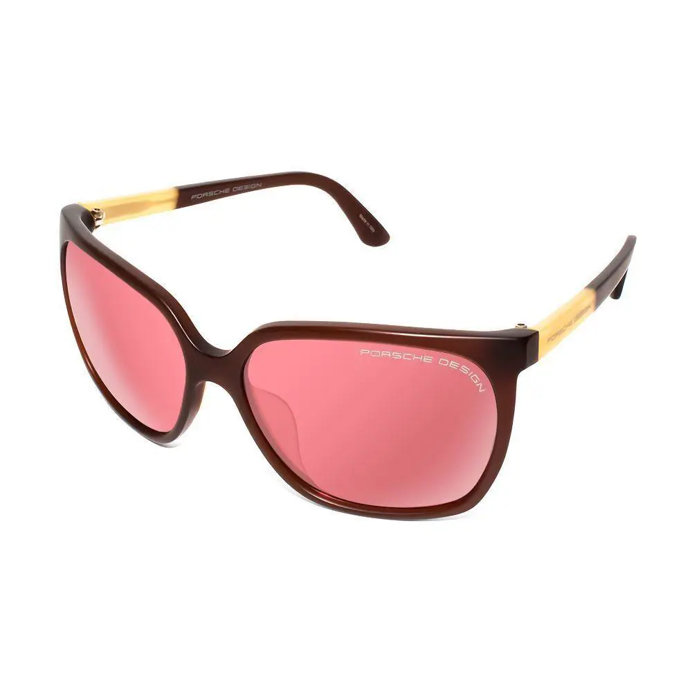 Design P8589-B-60mm Cateye Sunglasses Burgundy Gold/rose Red Pink Mirror by Porsche