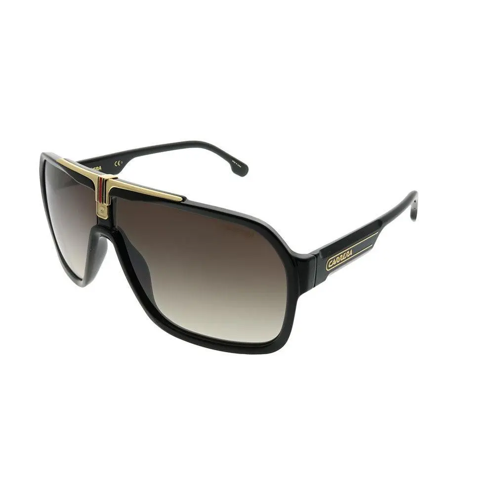 Carrera 1014/S 807 HA Black Plastic Aviator Sunglasses Brown Gradient Lens - Frame: Black, Lens: Brown