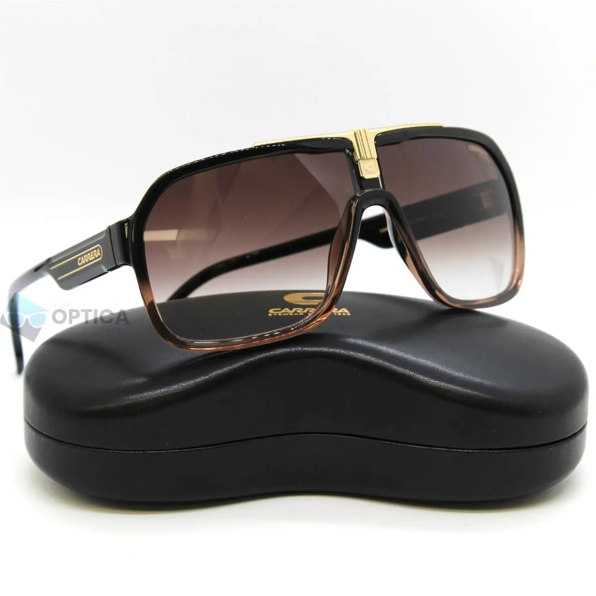 Carrera 1014 Men`s Black / Brown Gradient Sunglasses Pilot UV Protective R60 - Frame: Black, Lens: Brown