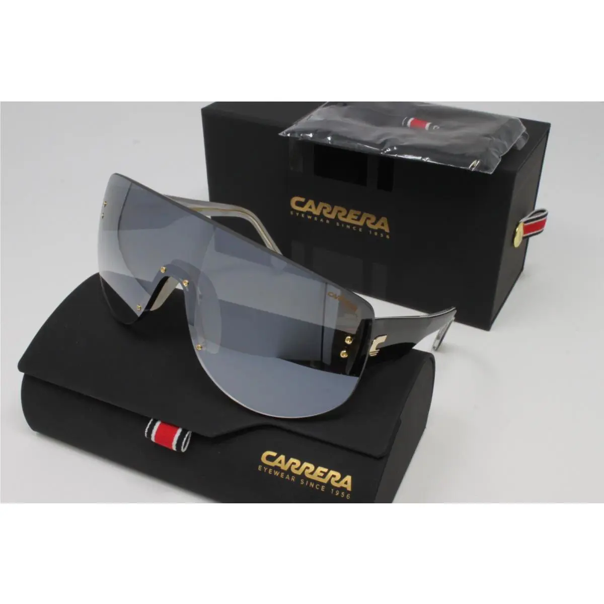 Carrera Shield Sunglasses Unisex Silver Black 99mm Flaglab12-79D Plastic Frame