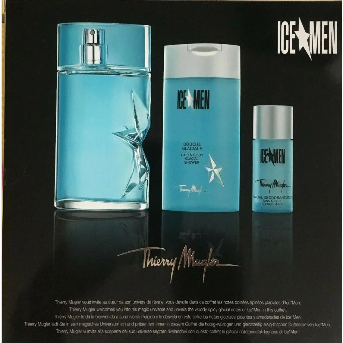 Angel Ice Men By Thierry  Set Edt Spray 3.4 oz + Shower Gel 3.5 oz + Deo by Mugler