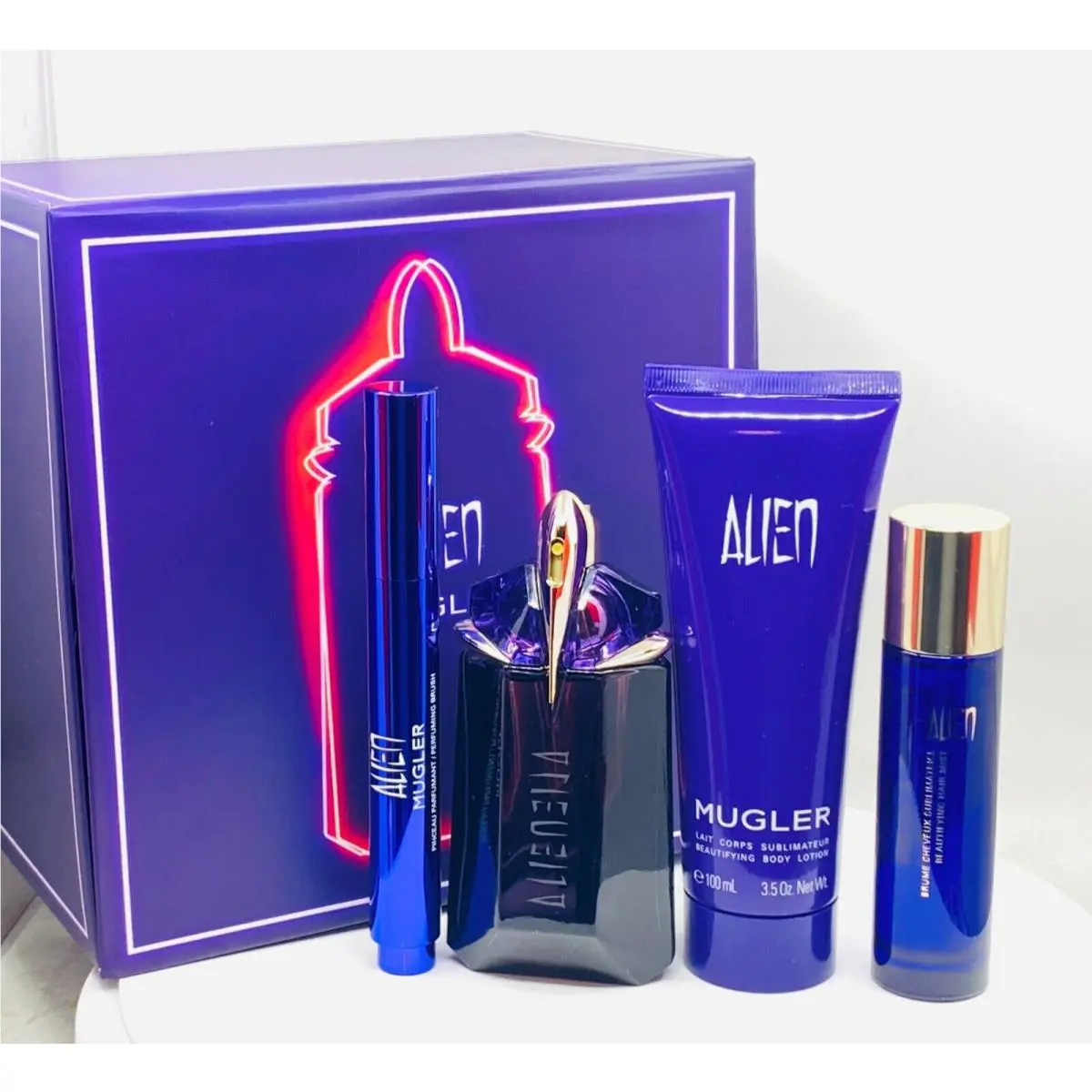 Alien  Edp Perfuming Brush Hair Mist Body Lotion Set by Mugler