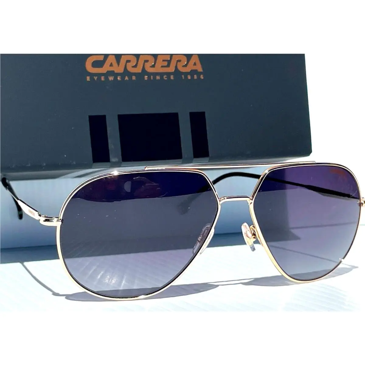 Carrera Shiny Gold Frame Grey Blue Lens Sunglass 274/S J5G9O