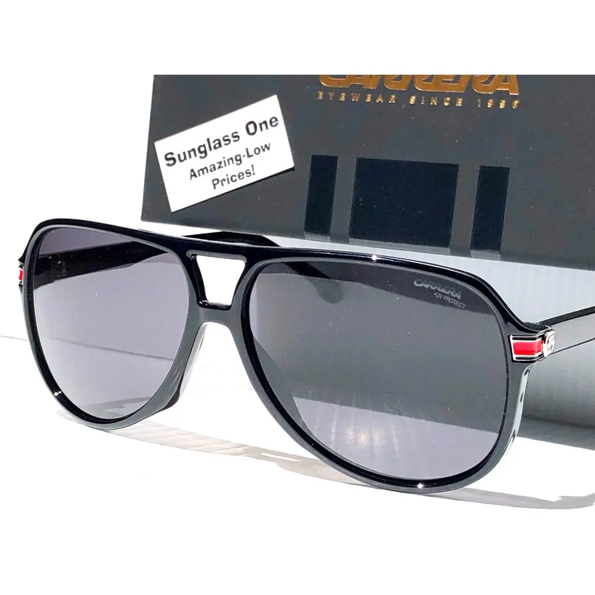 Carrera Shiny Black Red UV Protective Grey Lens Sunglass 1045/S 807IR
