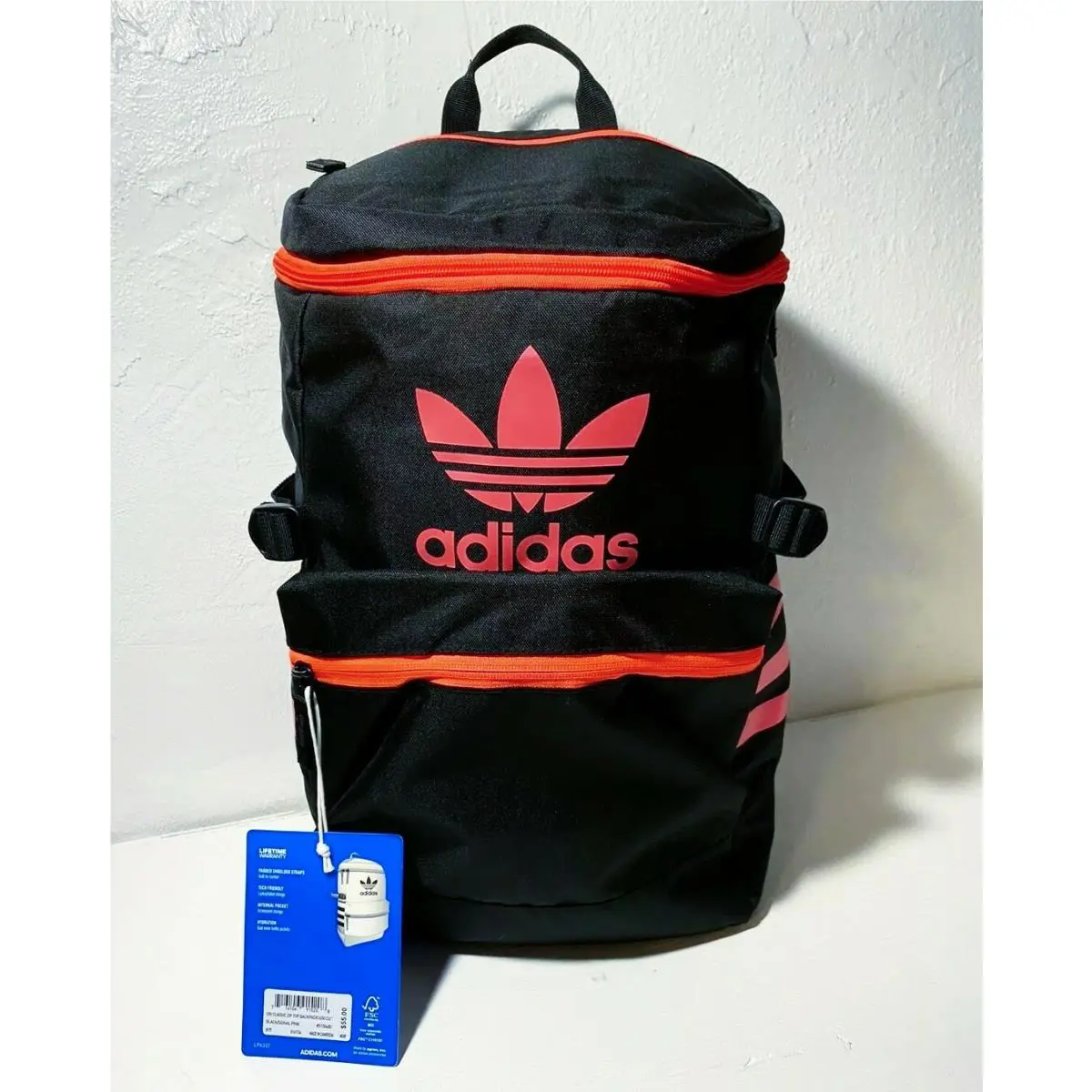 Adidas Classic Zip Top Backpack Laptop Compatible Bag 3 Stripes Men`s