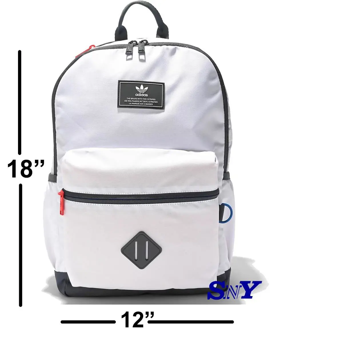 Adidas 3 Stripes Originals National White Onyx Grey Backpack 18x12x5 Inches
