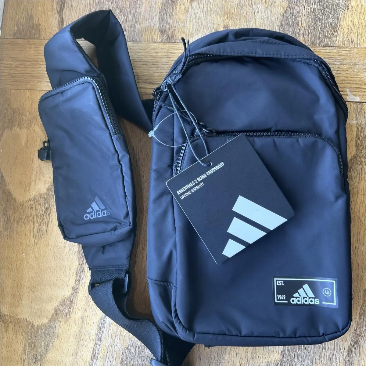 Adidas Unisex Essentials 2 Sling Adjustable Strap Crossbody Bag Black 12 x7.5x4”