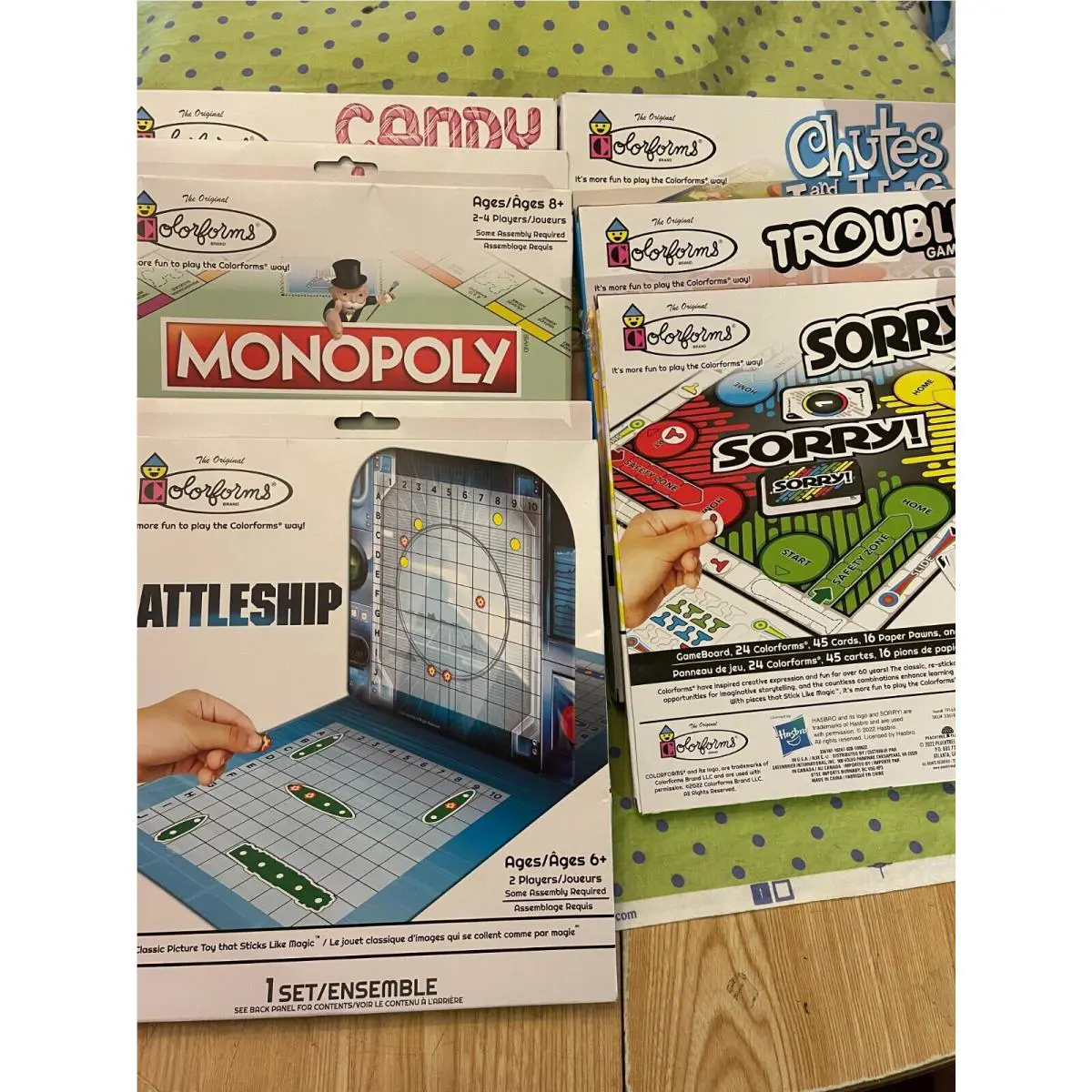 Colorforms Traveling Board Games Set of 6 Battleship Sorry Monopoly Plus