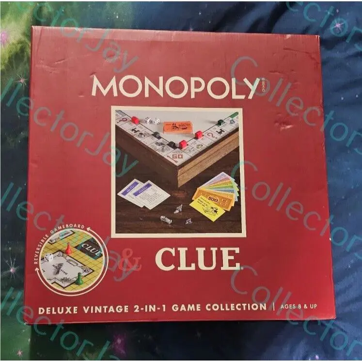 Monopoly Clue 2 in 1 Deluxe Wooden Vintage Edition Wood Board Game Set
